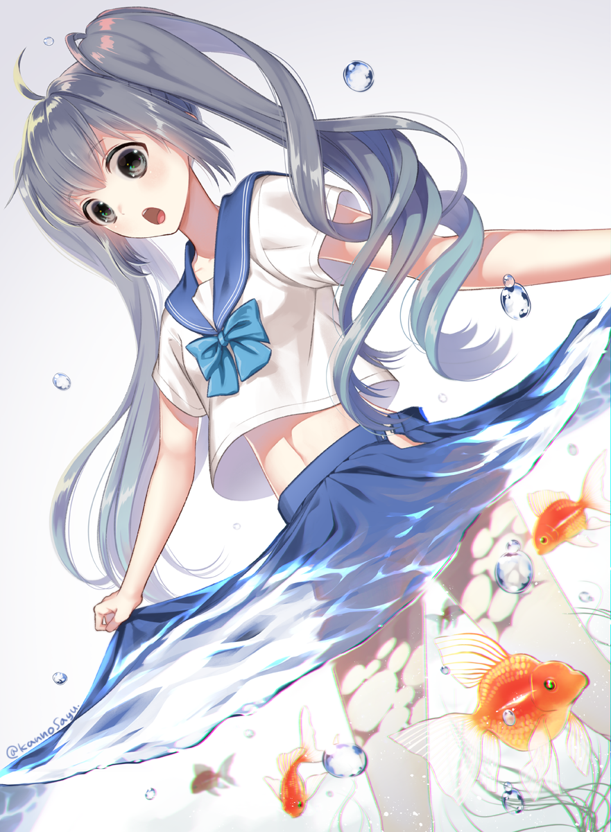 1girl, ahoge, black_eyes, black_hair, blue_bow, blush, bow, dutch_angle