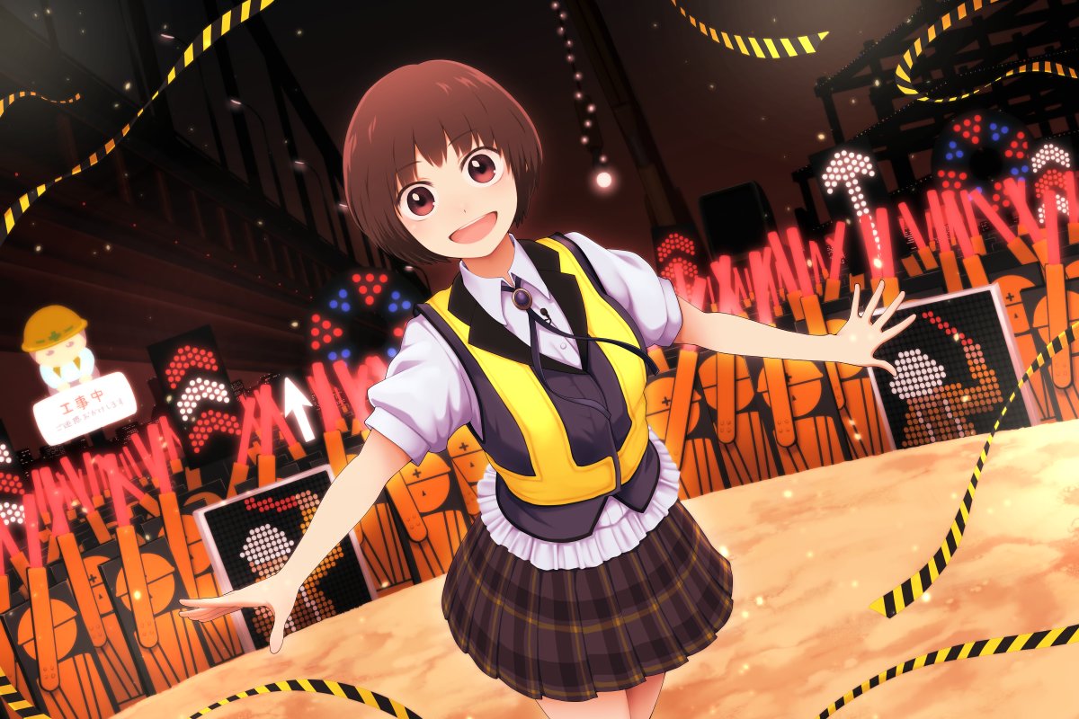 1girl, bob_cut, dutch_angle, safety_vest, yajirushi_(chanoma)