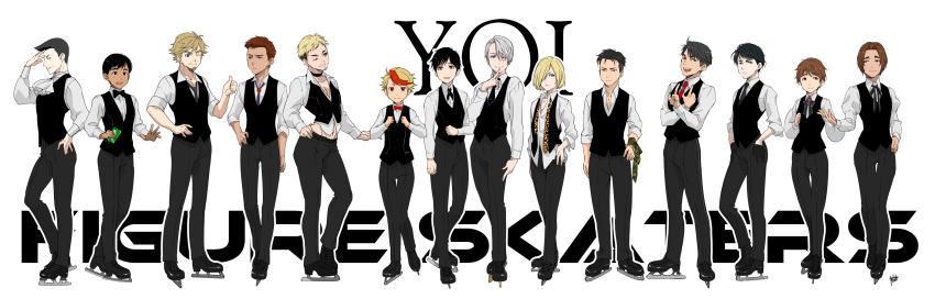 6+boys, :d, ;), animal_print, beard, black_gloves, black_hair, blonde_hair