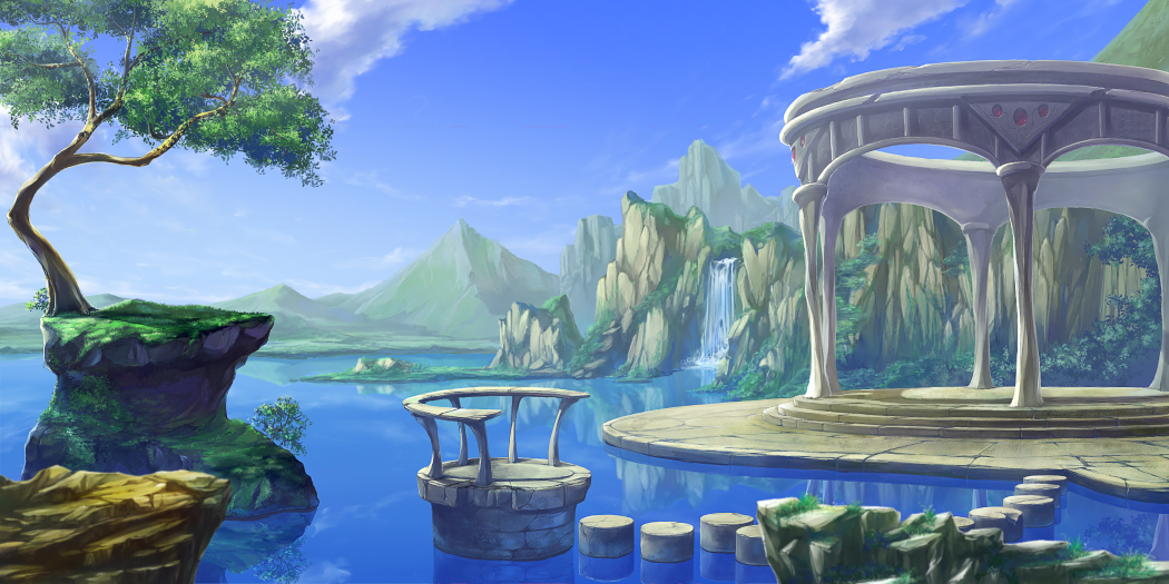 aoi_hiyuu, commentary_request, hill, no_humans, saga, saga_frontier, scenery, stepping_stones