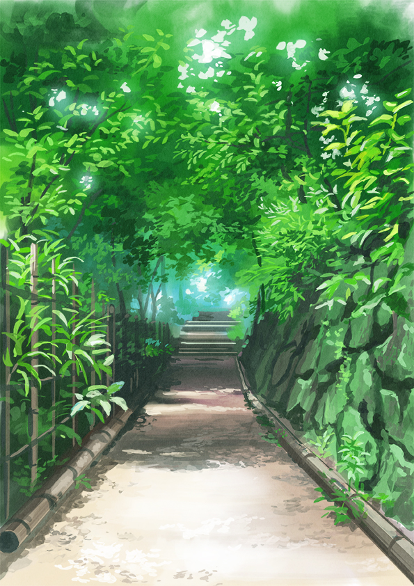 commentary_request, day, fence, grass, hirota_(masasiv3), nature, no_humans, original, outdoors, path, road, scenery, tree, wall