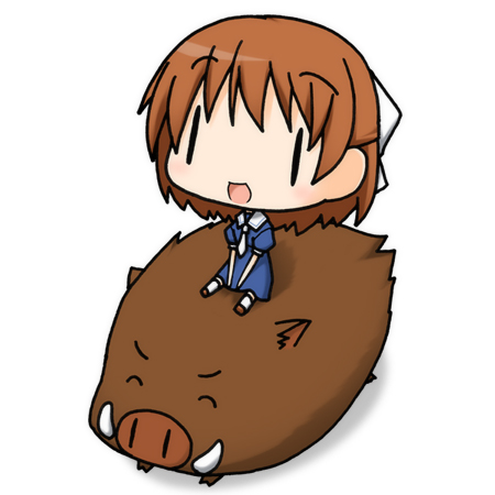 boar, botan, brown_hair, chibi, clannad, kohinata_sora, lowres, okazaki_ushio, riding, school_uniform, short_hair, wild_boar