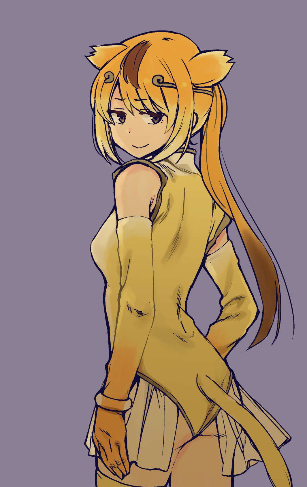bare_shoulders, circlet, commentary_request, facing_away, gloves, golden_snub-nosed_monkey_(kemono_friends), highres, kemono_friends