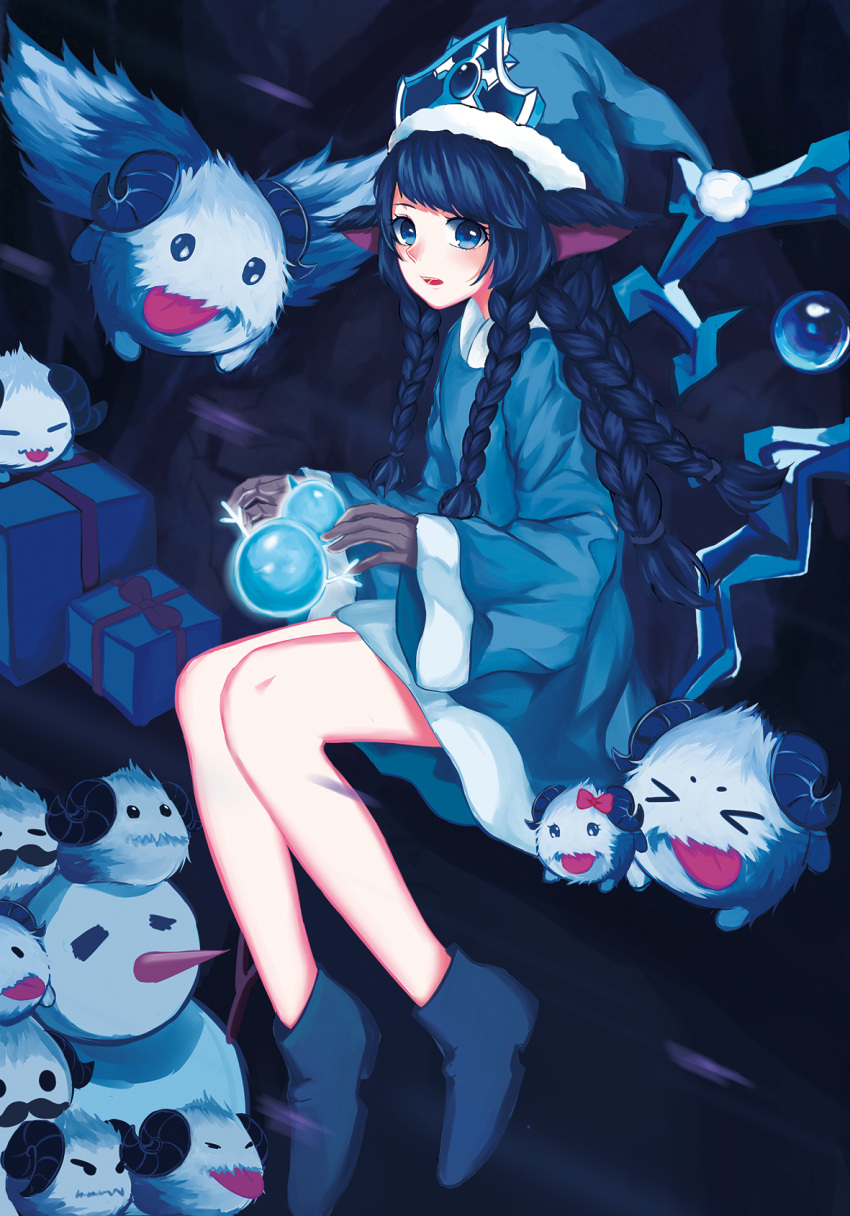 1girl, alternate_costume, alternate_hair_color, alternate_hairstyle, angjing, animal_ears, blue_eyes, blue_footwear