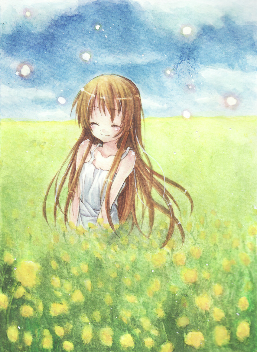 clannad, closed_eyes, flower, girl_from_the_illusionary_world, highres, long_hair, mizuki_riyu, sparkle