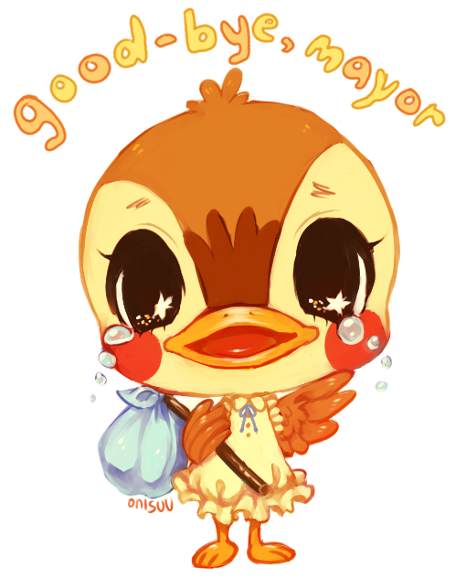 artist_name, bird, crying, doubutsu_no_mori, dress, duck, feathered_wings, kamomi_(doubutsu_no_mori), no_humans, onisuu, open_mouth, simple_background, solo, star, star-shaped_pupils, symbol-shaped_pupils, white_background, wings