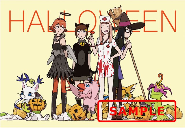 4girls, angel_costume, animal_ears, arm_garter, axe, bare_legs, bell, bell_collar