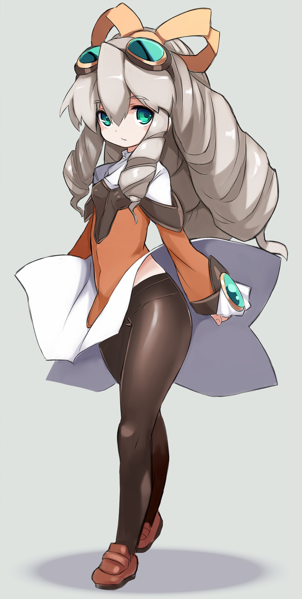 1girl, bangs, bow, breasts, brown_footwear, brown_legwear, closed_mouth, commentary_request