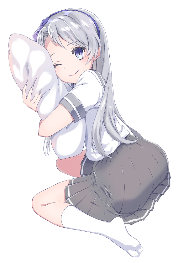 1girl, asaoka_(0x0), blue_hairband, full_body, grey_sailor_collar, grey_skirt, hairband, kantai_collection