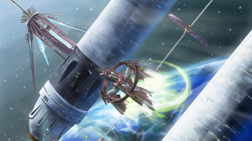 earth, leopard_(sorakake), mecha, orbit, sora_wo_kakeru_shoujo