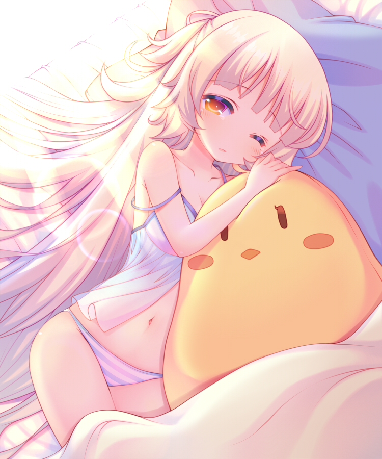 1girl, azur_lane, babydoll, bangs, bed_sheet, blush, breasts, cleavage