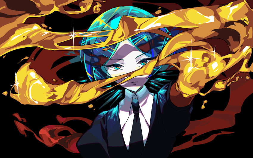 androgynous, aqua_eyes, aqua_hair, gem_uniform_(houseki_no_kuni), gold, golden_arms, green_eyes, green_hair