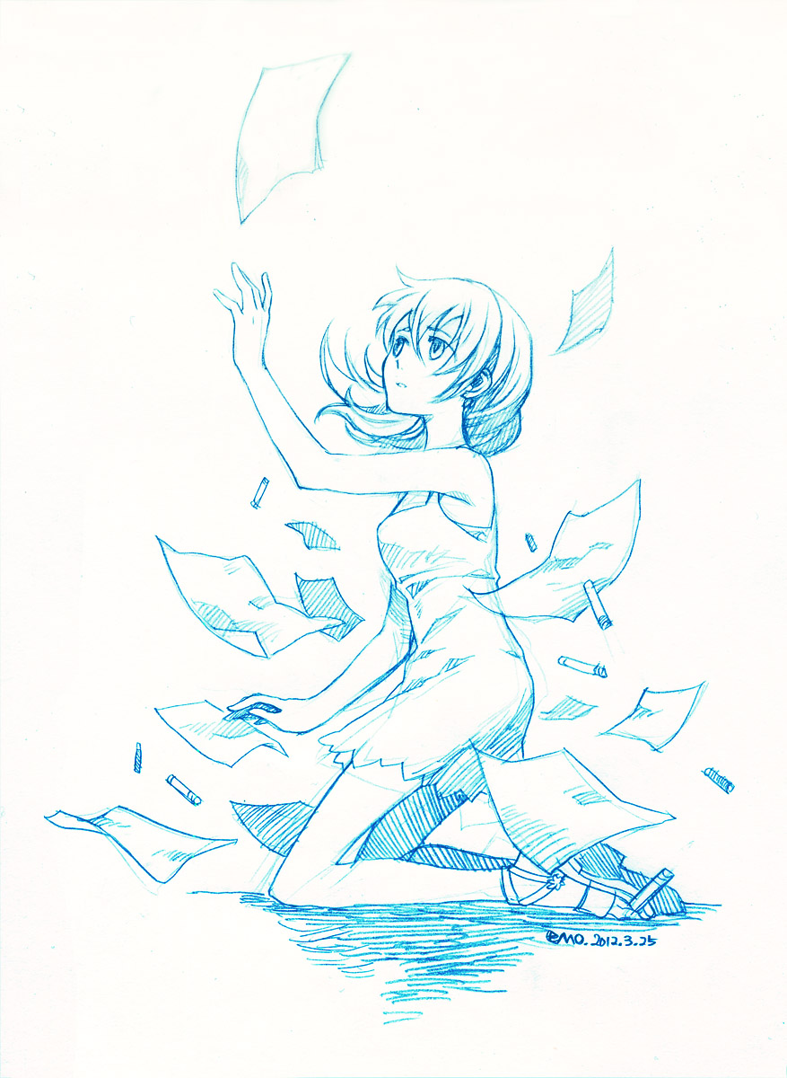 1girl, breasts, commentary_request, dress, emonana, graphite_(medium), highres, kingdom_hearts