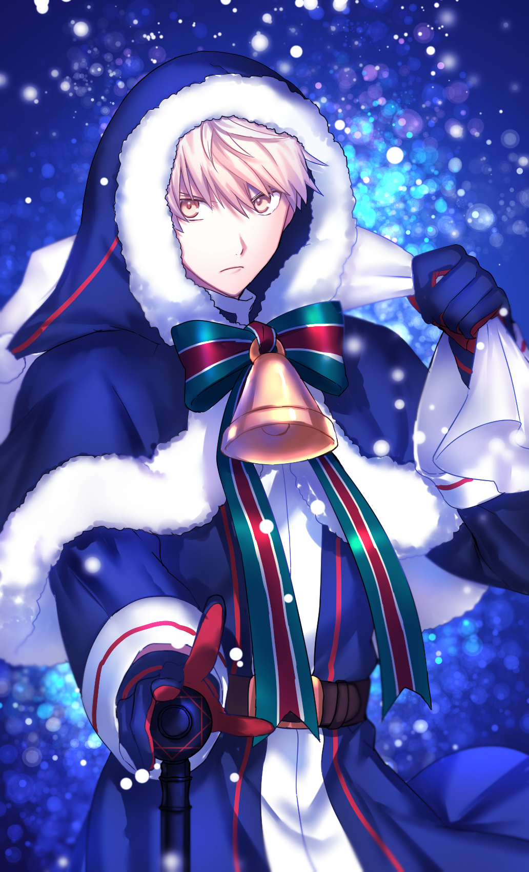 >:(, 1boy, backlighting, bangs, bell, belt, belt_buckle, blonde_hair