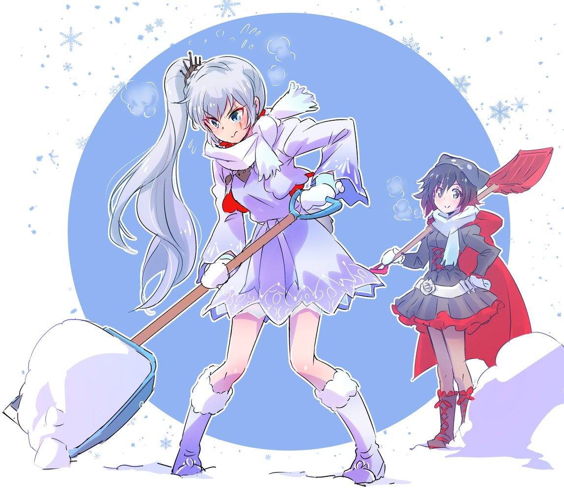 2girls, blue_eyes, boots, grey_eyes, iesupa, multiple_girls, redhead, ruby_rose