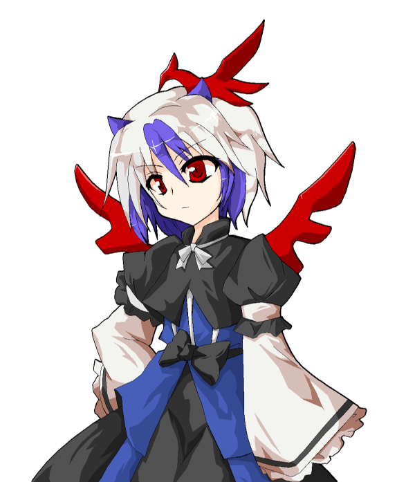 hand_on_hip, head_wings, headwings, horns, kinokan, multicolored_hair, parody, red_eyes