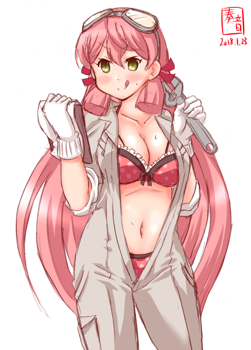 1girl, akashi_(kantai_collection), bra, breasts, cleavage, clipboard, commentary_request, contrapposto