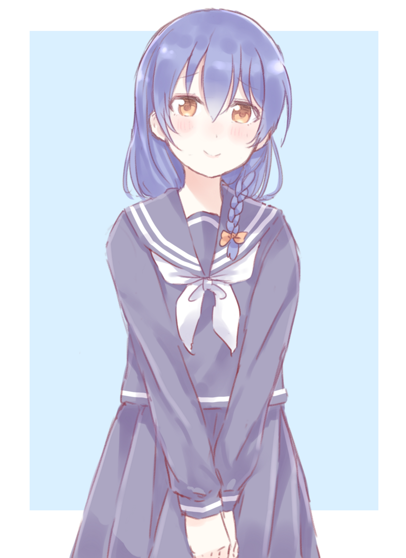 1girl, bangs, blue_hair, blush, braid, commentary_request, hair_between_eyes, long_hair