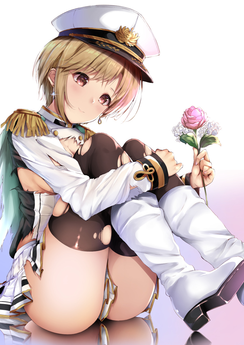 1girl, absurdres, aiba_yumi, bangs, black_legwear, blonde_hair, blush, boots