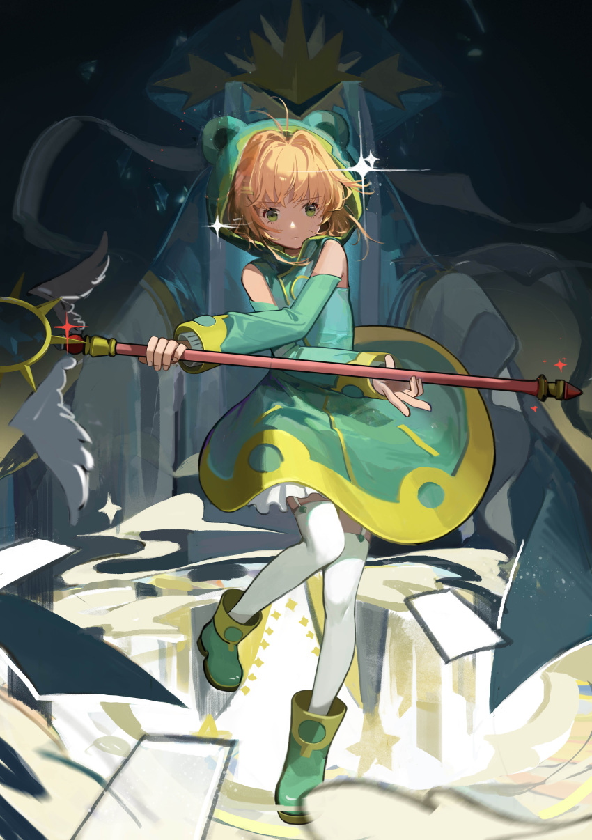 1girl, absurdres, animal_costume, antenna_hair, brown_hair, card_captor_sakura, closed_eyes, frog