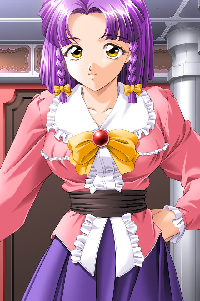 hair_ribbon, masaki_takei, purple_hair, ribbon, shangrlia_(elf), yellow_eyes