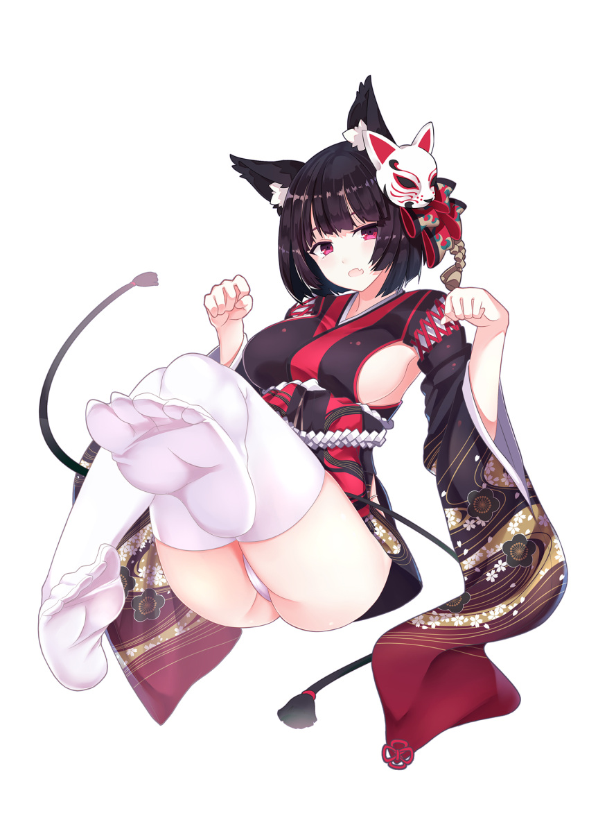 1girl, animal_ears, ass, azur_lane, black_hair, blush, breasts, cat_ears