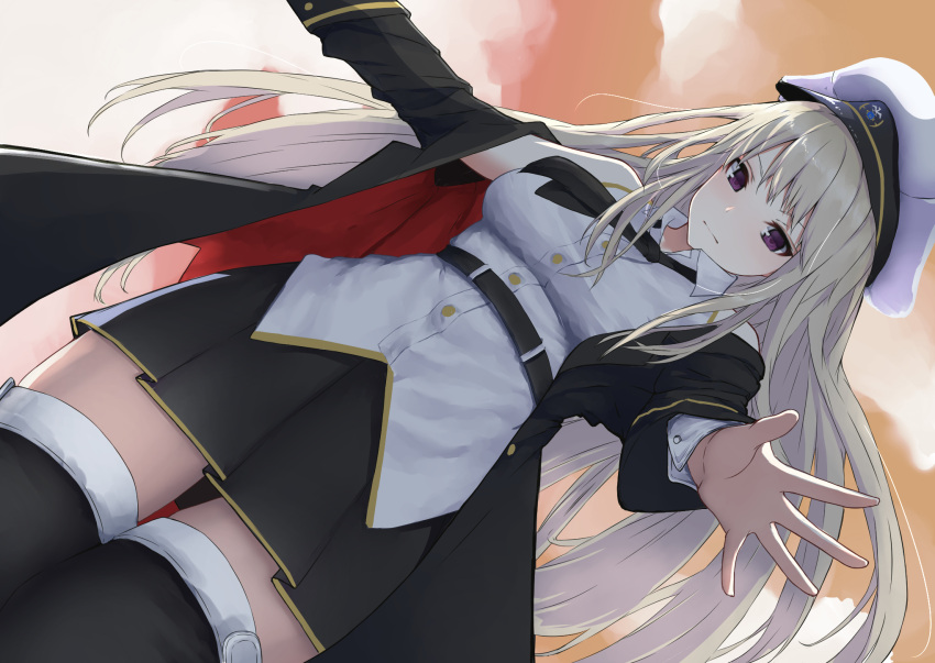 1girl, azur_lane, bangs, bare_shoulders, breasts, clouds, cloudy_sky, dutch_angle