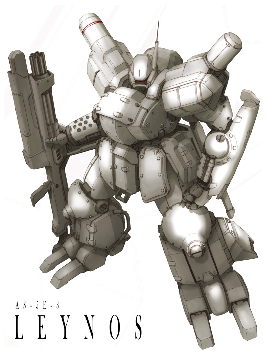 absurdres, antennae, assault_rifle, assault_suit_leynos, assault_suits_series, commentary_request, gatling_gun, gun