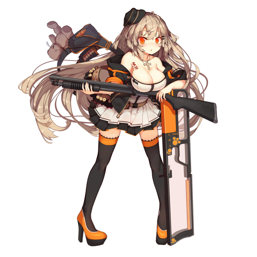 1girl, :o, ahoge, armpit_peek, bag, bangs, belt, black_hat