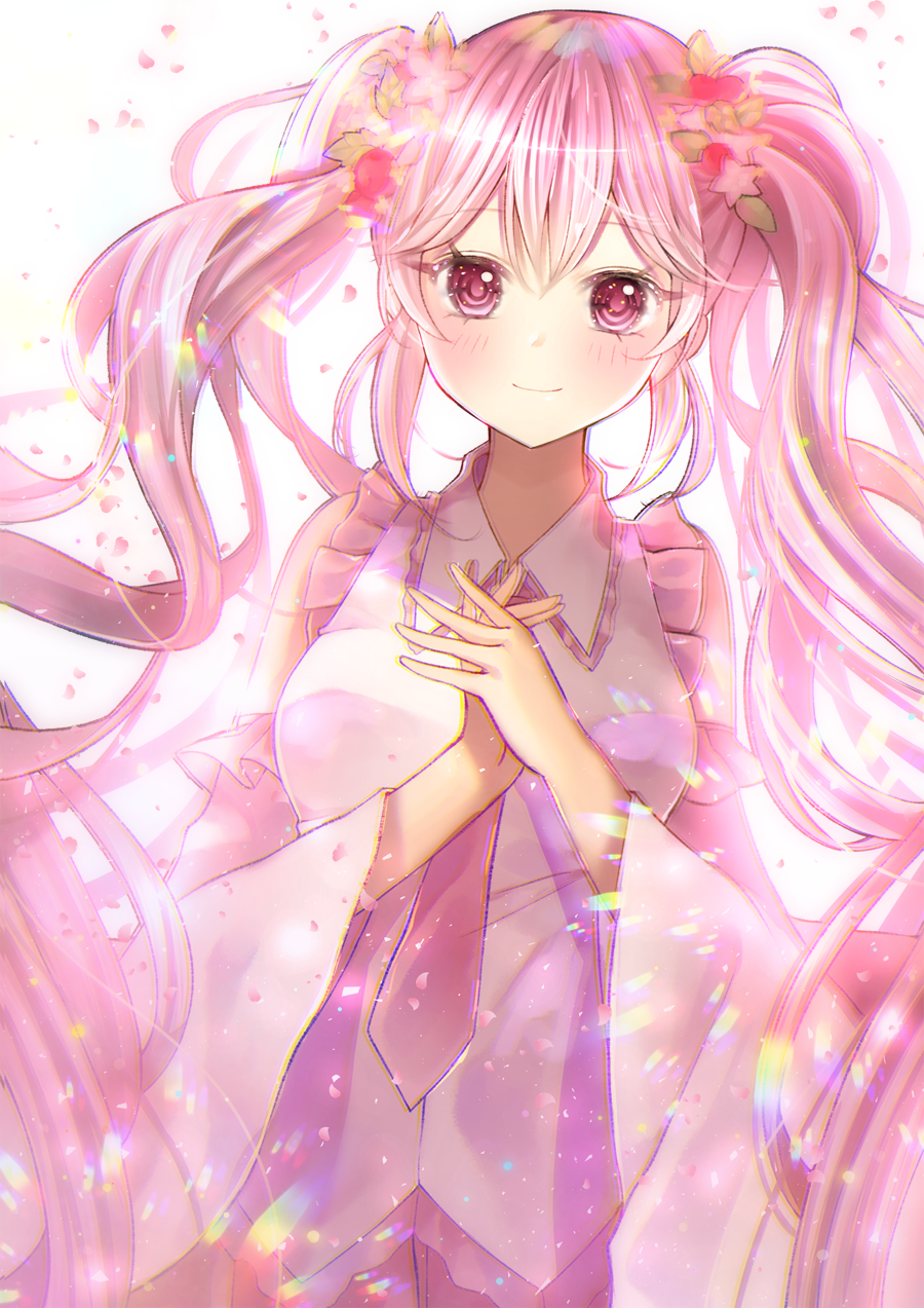 1girl, bangs, bare_shoulders, blush, collared_shirt, detached_sleeves, dutch_angle, flower