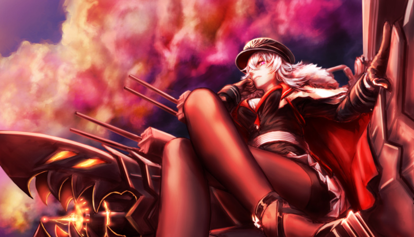1girl, azur_lane, belt, black_gloves, black_legwear, bra, breasts, buttons