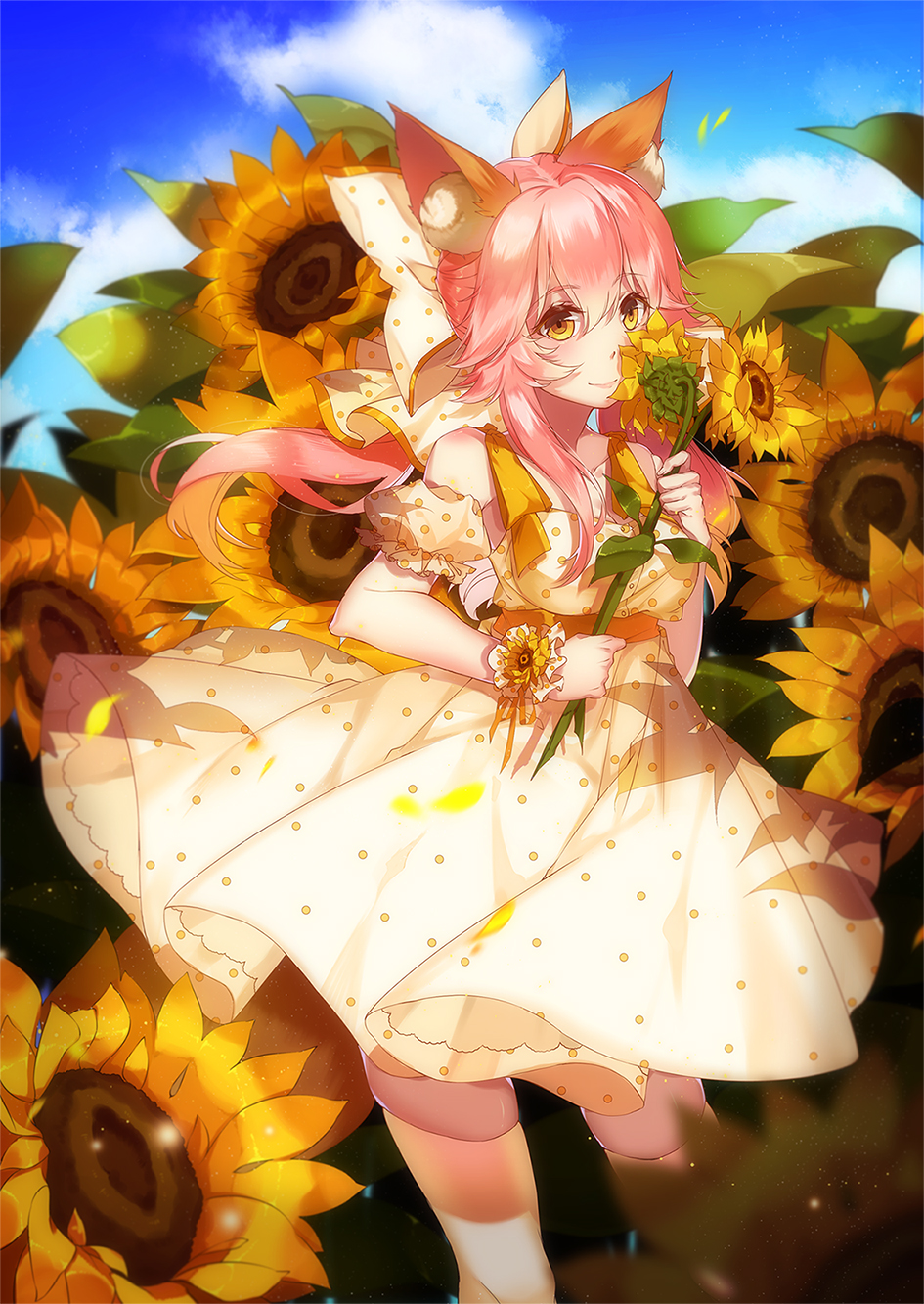 1girl, alternate_costume, animal_ears, bare_shoulders, bow, breasts, casual, cleavage