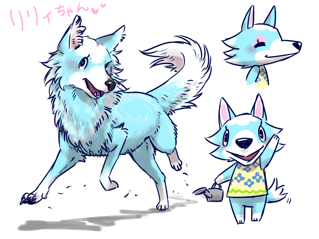 animal, animal_ears, closed_eyes, denmoko, doubutsu_no_mori, fangs, heart, no_humans