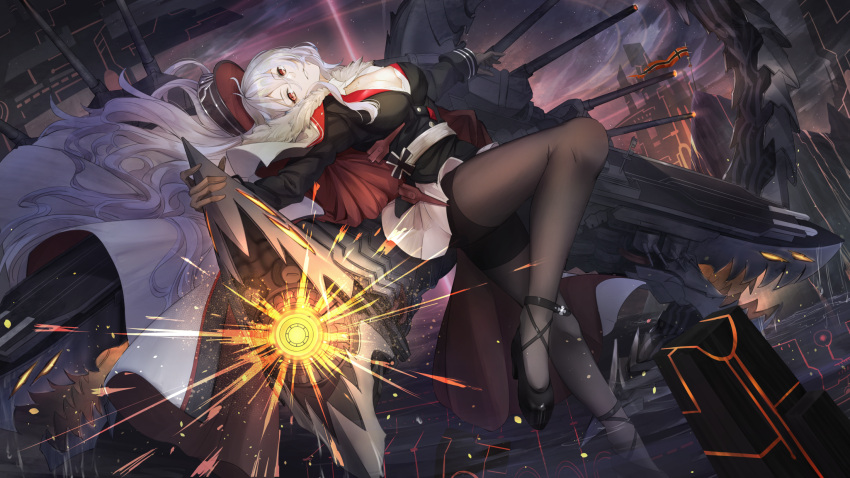 1girl, azur_lane, bangs, black_footwear, black_gloves, black_legwear, bra, breasts