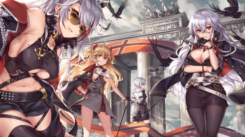 admiral_hipper_(azur_lane), ahoge, aiguillette, alternate_costume, anchor_symbol, arm_across_waist, armpits, azur_lane