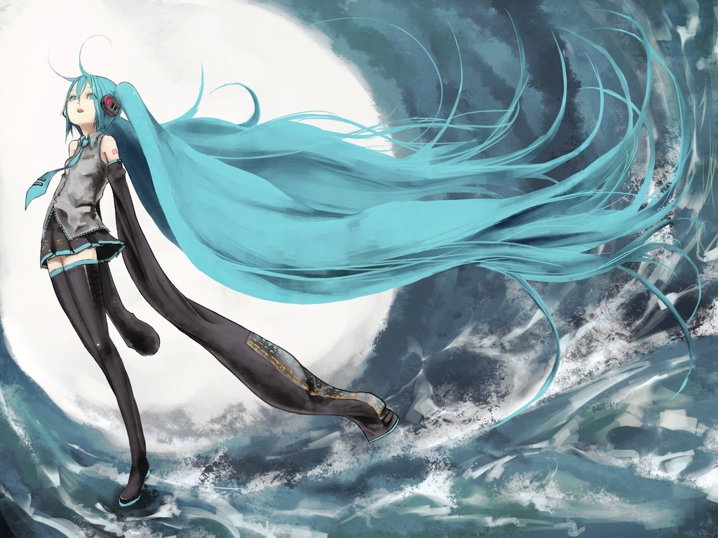 hatsune_miku, long_hair, long_sleeves, thighhighs, very_long_hair, vocaloid, water, wave