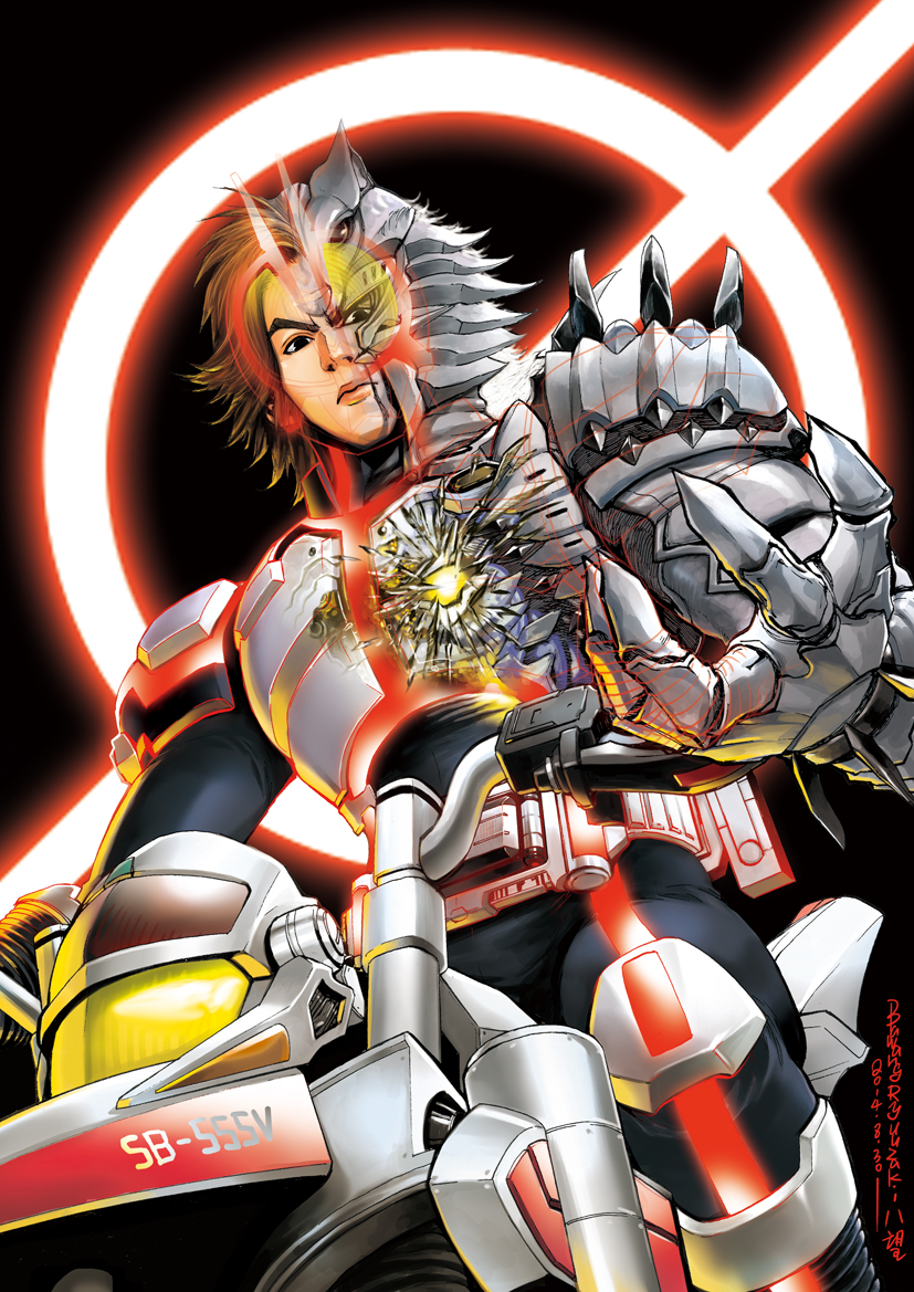 1boy, armor, autovajin, bawang-ryuuzaki, belt, black_background, black_eyes, brown_hair