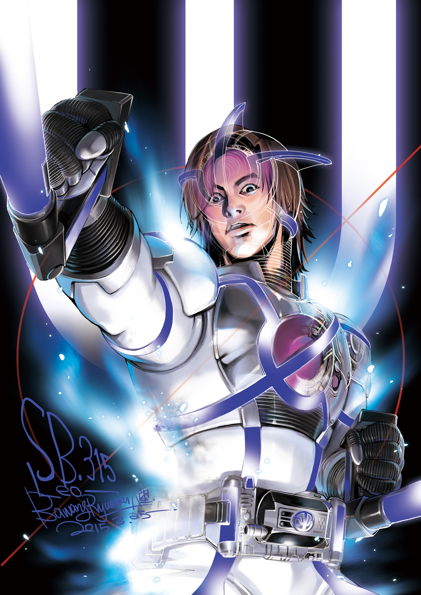 1boy, armor, bawang-ryuuzaki, belt, brown_hair, commentary, dual_wielding, glowing