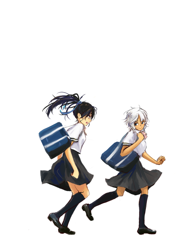 black_hair, dark_skin, long_hair, long_skirt, original, ponytail, puranaria, running