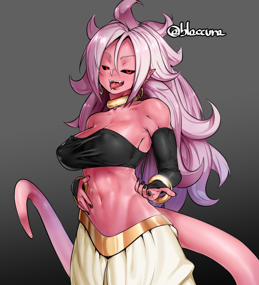 android_21, bare_shoulders, black_nails, black_sclera, bracelet, breasts, burakku-ra, cleavage