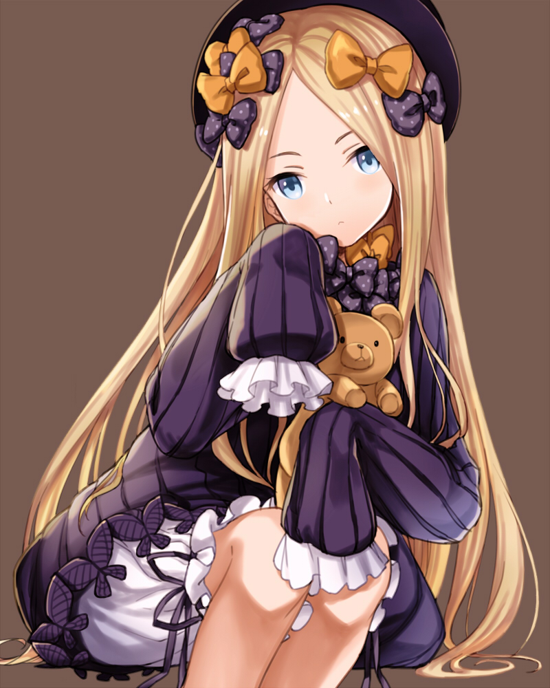 1girl, abigail_williams_(fate/grand_order), bangs, black_bow, black_dress, black_hat, blonde_hair, bloomers
