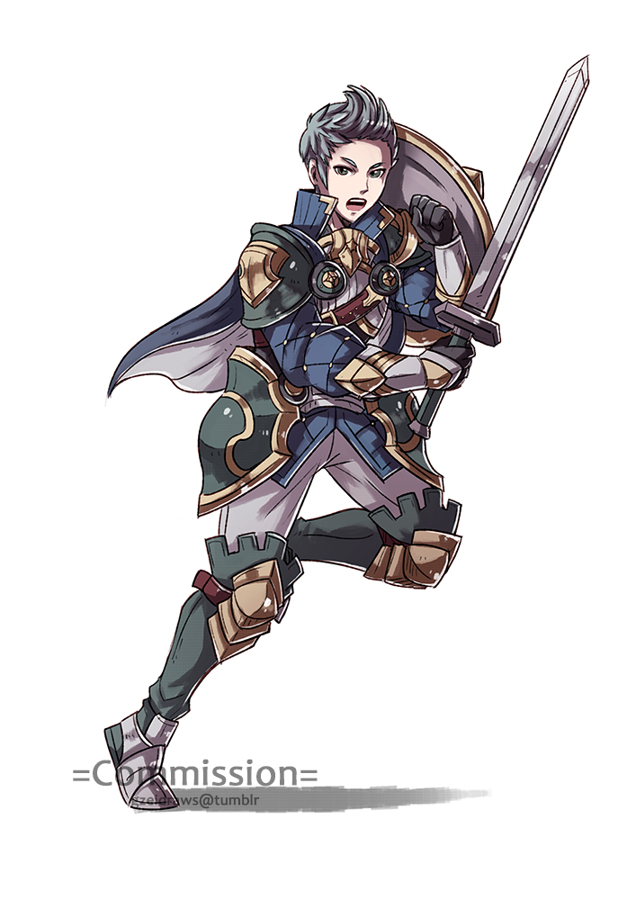 1boy, armor, cape, fire_emblem, fire_emblem_if, full_body, gloves, greaves
