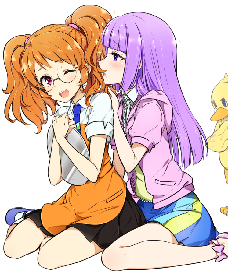 3girls, ;d, aikatsu!, alternate_hairstyle, animal_costume, bangs, blunt_bangs, blush