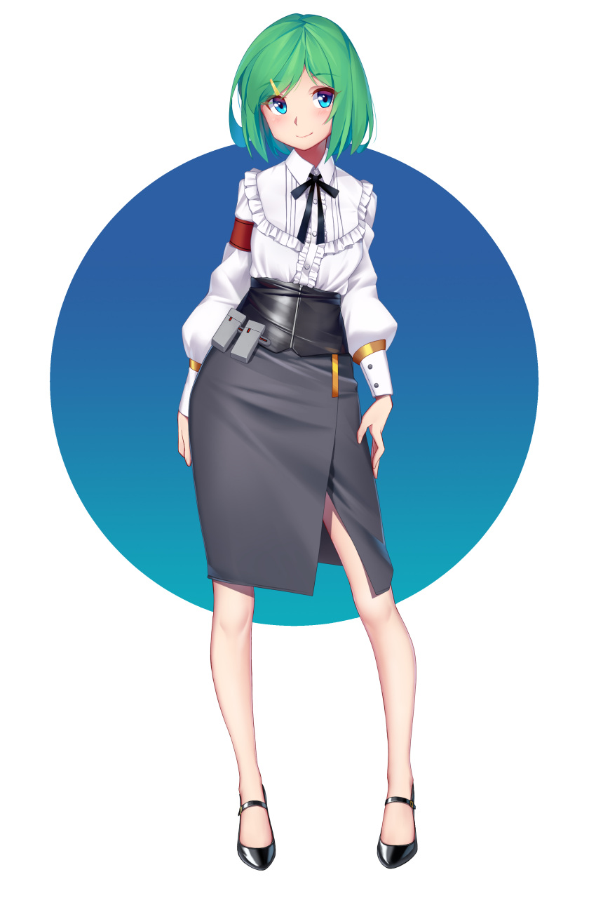 1girl, absurdres, armband, arms_at_sides, arnold-s, bangs, bare_legs, black_gloves