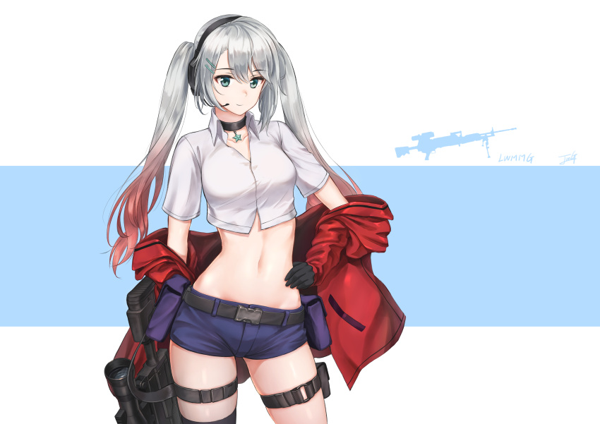 1girl, absurdres, baek_hyang, black_gloves, breasts, choker, commentary, contrapposto