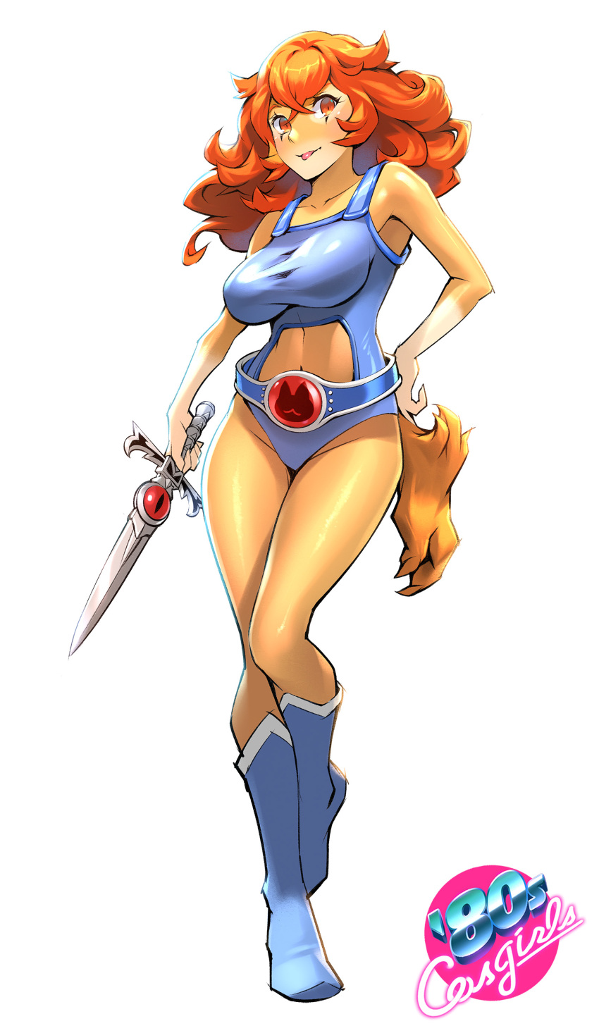 1girl, 80s, absurdres, belt, boots, breasts, full_body, genderswap