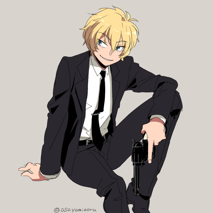 1boy, alternate_costume, arm_support, asaya_minoru, bangs, billy_the_kid_(fate/grand_order), black_footwear, black_jacket