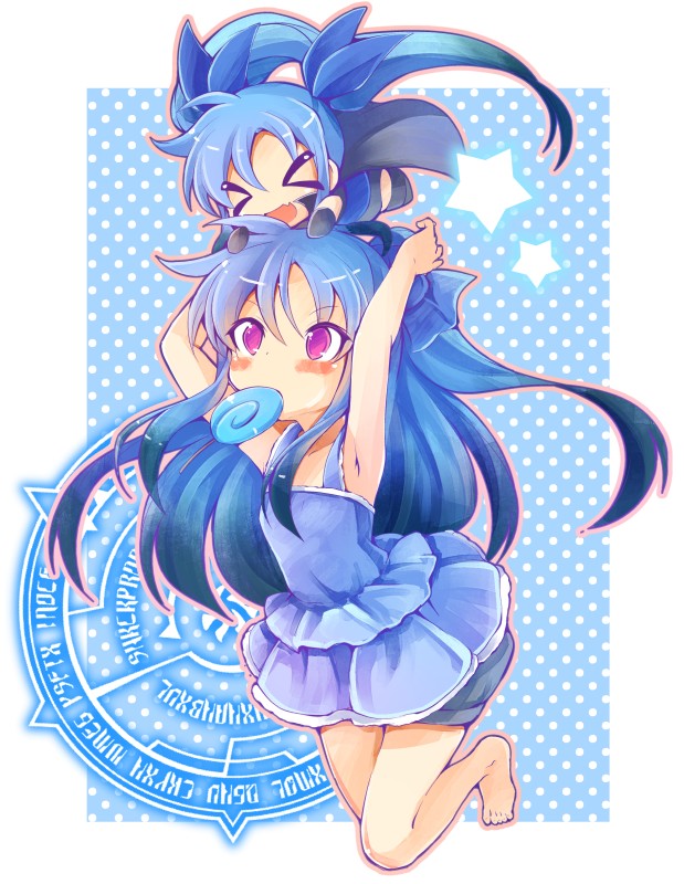 >_<, 2girls, alternate_hairstyle, armpits, bare_shoulders, barefoot, black_gloves, black_legwear