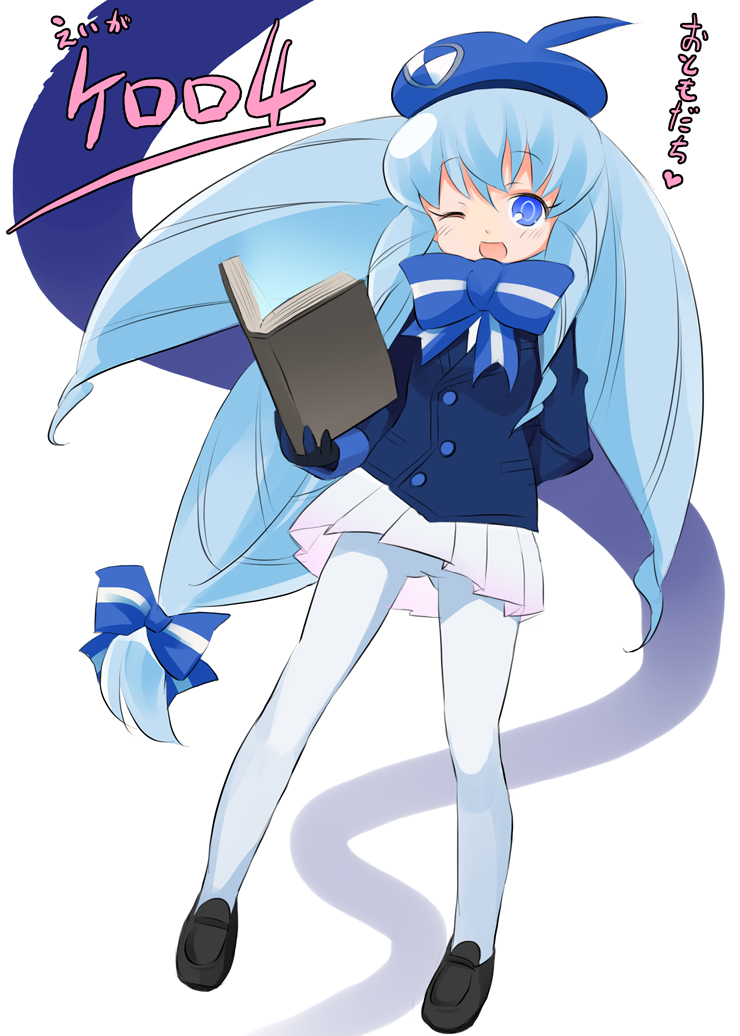 blue_hair, book, gloves, hat, keroro_gunsou, kishiri_toworu, long_hair, open_book
