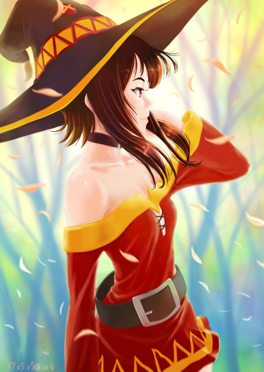 bangs, bare_shoulders, belt, button_eyes, collar, collarbone, dated, dress